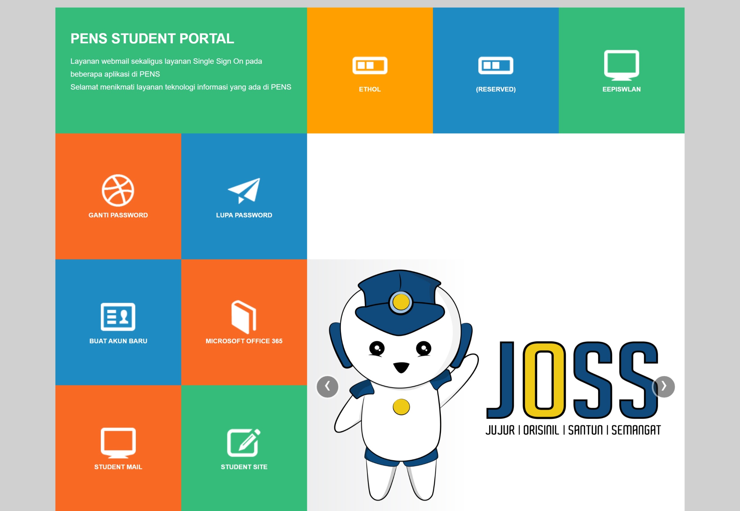 Pilihan student site pada laman student portal